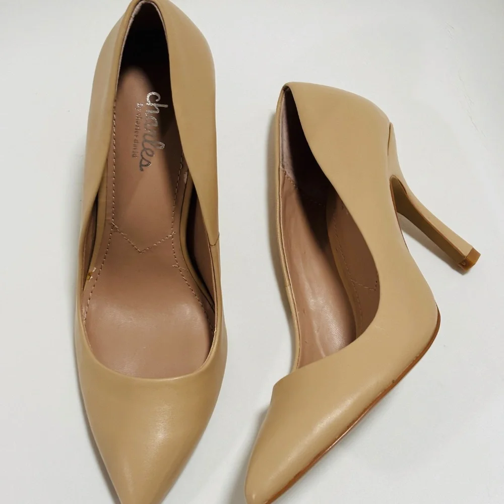 Charles David Beige Pointed-Toe Leather Heels - Picture 6 of 8
